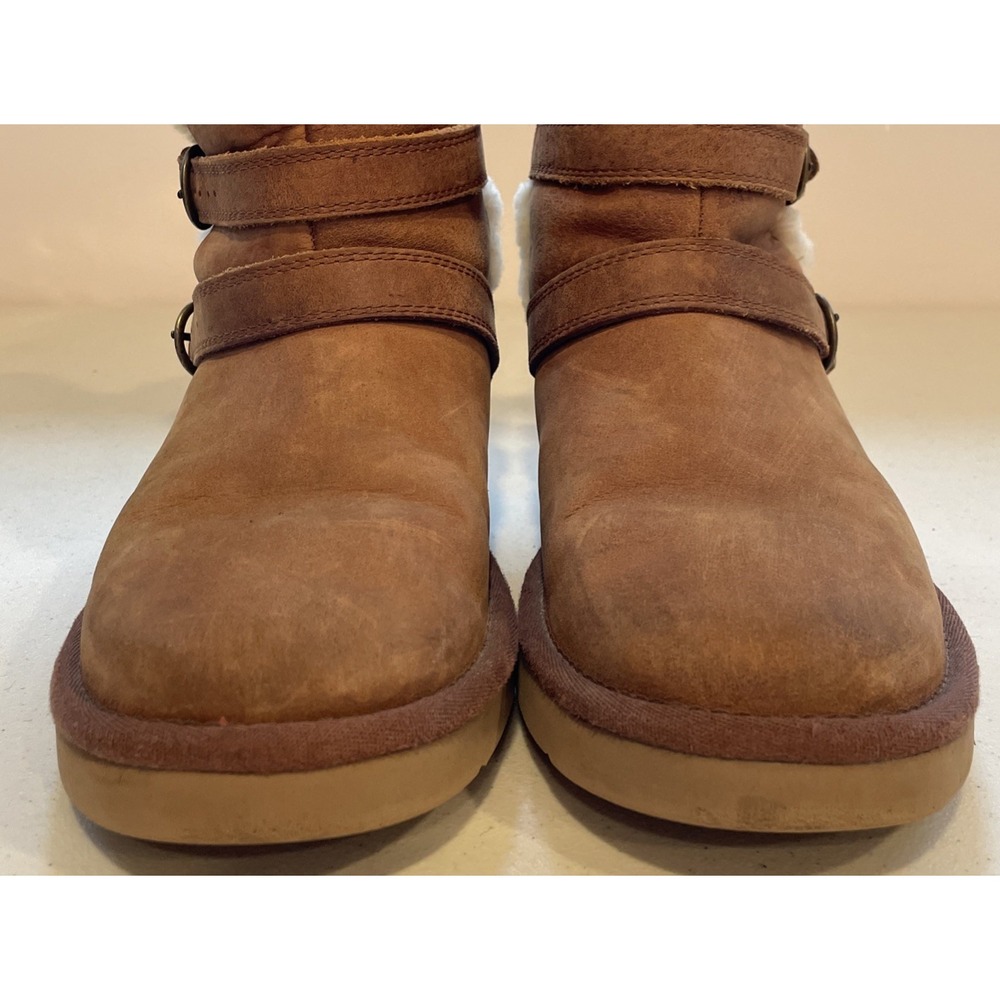 UGG Australia Beckett Boots Womens Size 7 Light Brown Suede Shearling Buckle - Picture 7 of 16